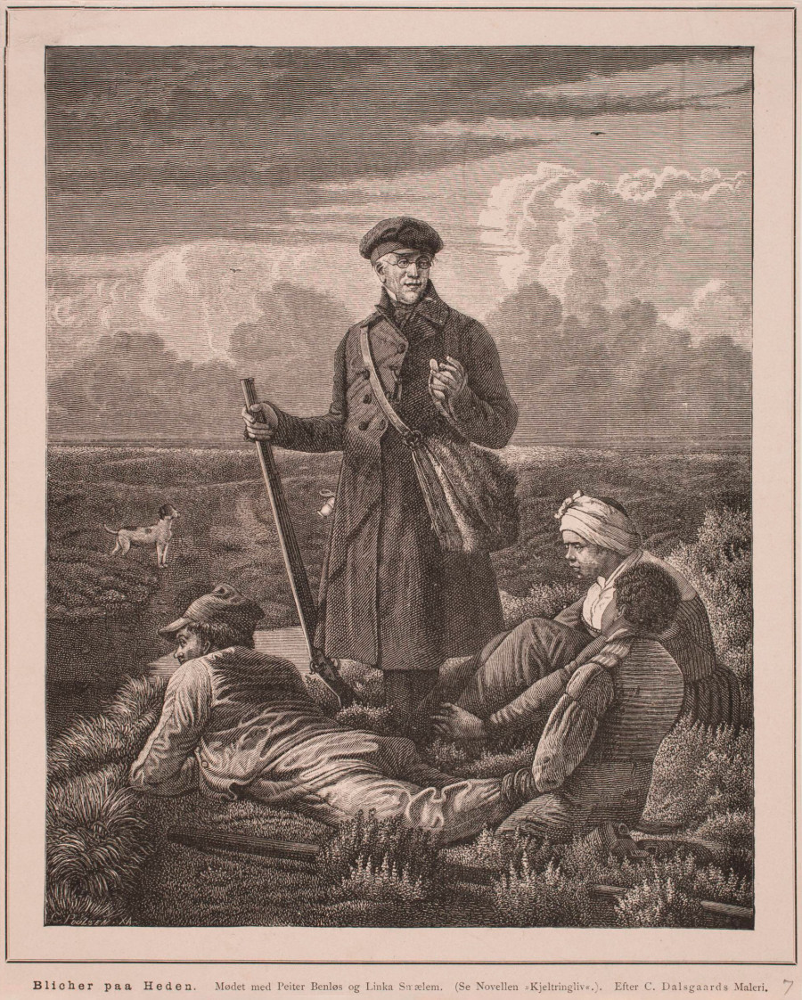 Xylography of Steen Steensen Blicher, Linka Sm&aelig;lem and Peiter Beenl&oslash;s. 